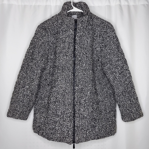 Chico's Coat Textured Wool Blend Mock Zip Pocket Quilted Lined Long Sleeve XL - Picture 1 of 9
